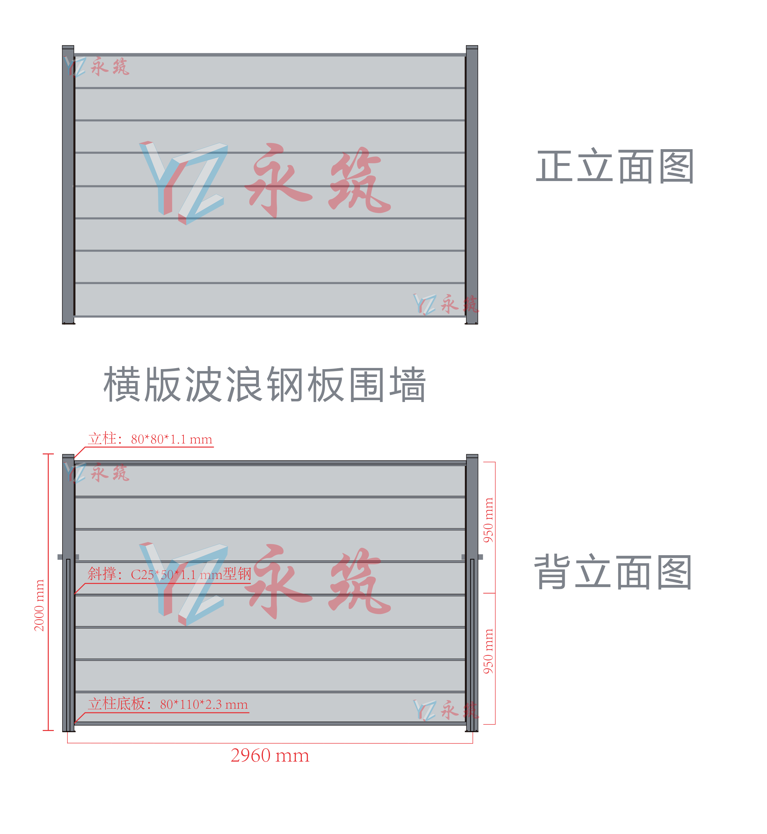 横板波浪钢板围挡参数图